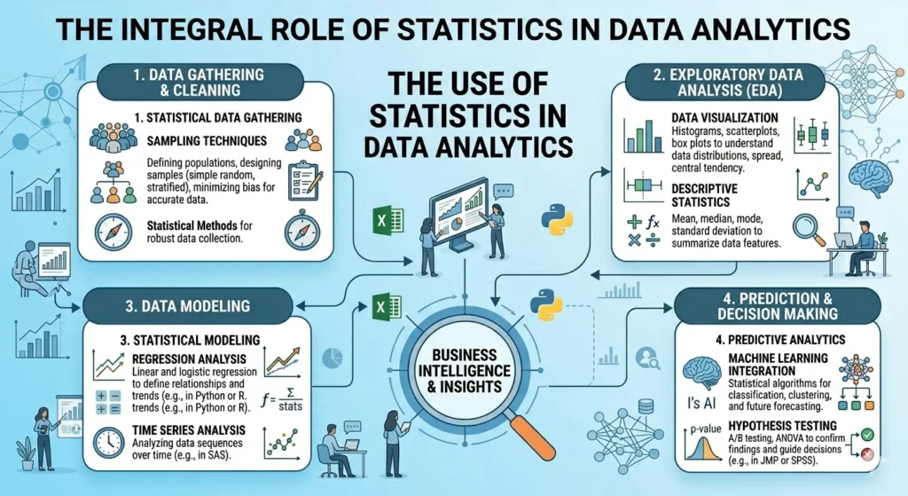 Statistics concepts for Data Analytics beginners including charts, graphs and analytical insights